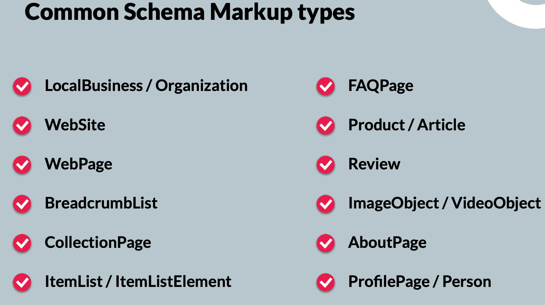 bild som visar olika typer av schema markup