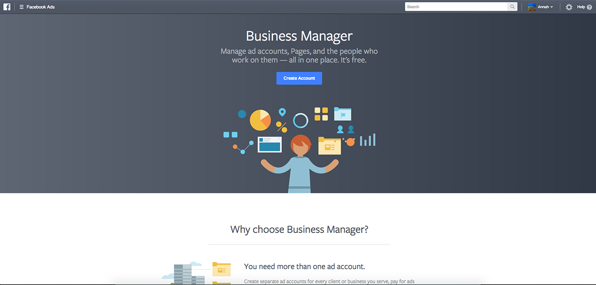 Startsida Facebook Business Manager