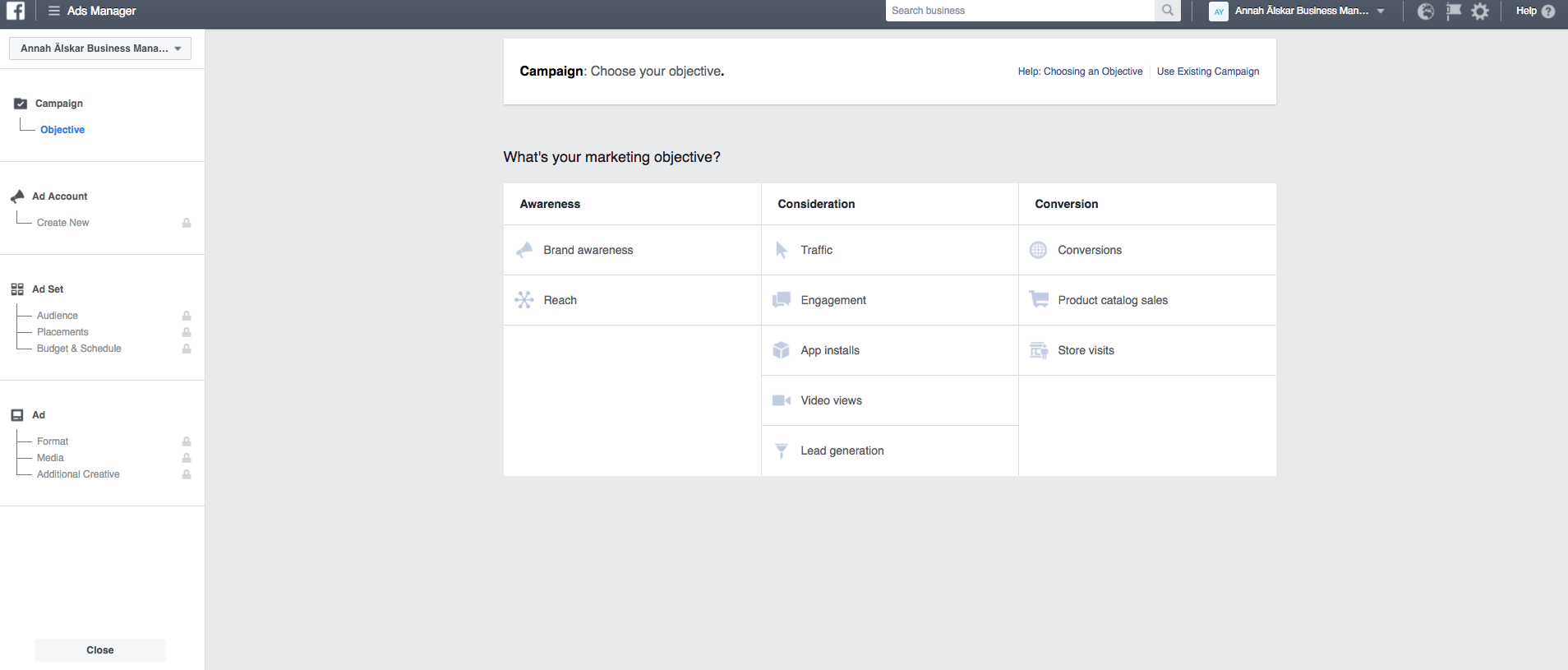 Overview ad account Facebook business manager