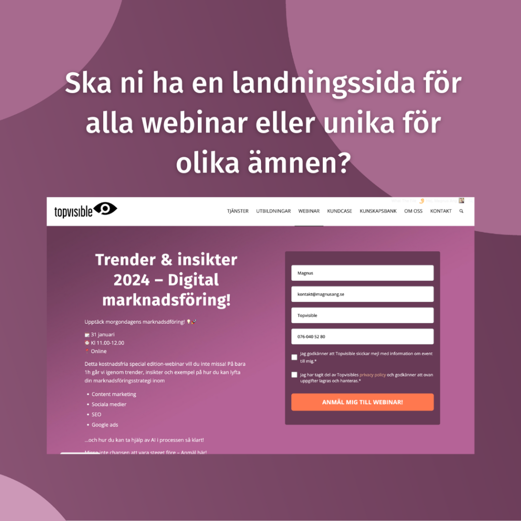 Hur många landningssidor ska ni har för webinar?