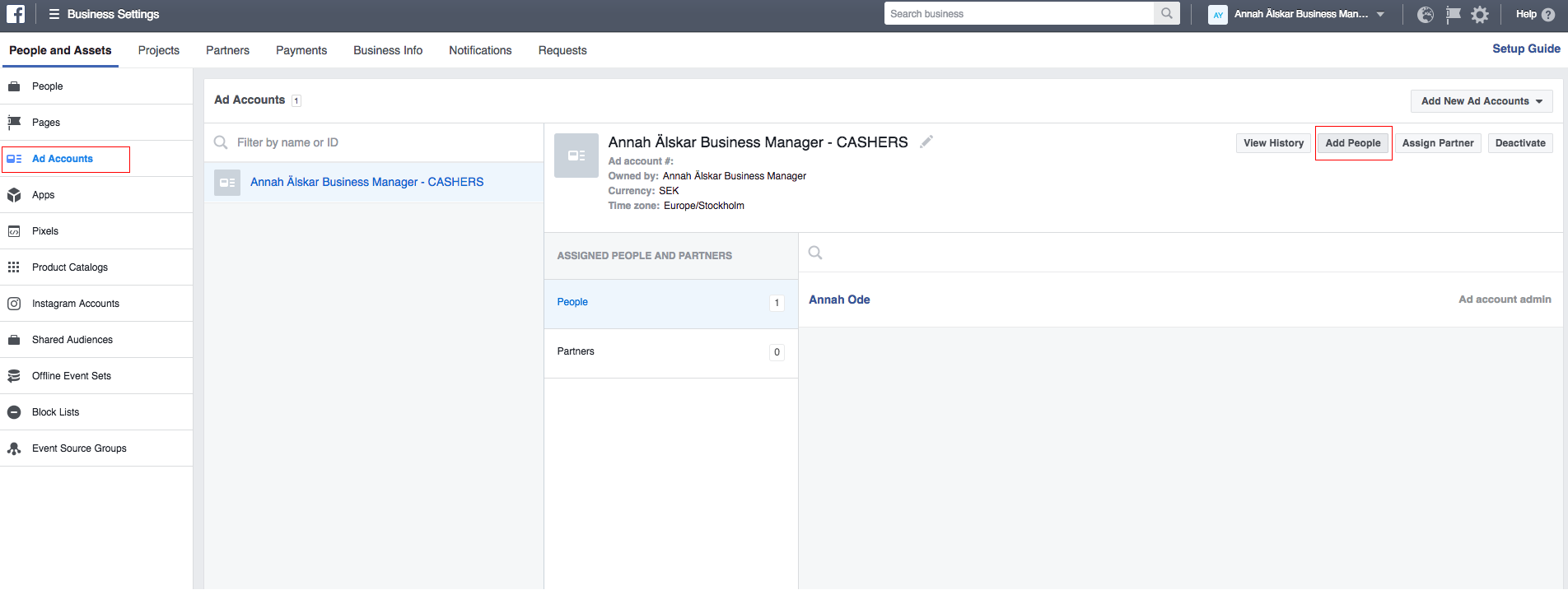 Add people on ad account facebook businss manager