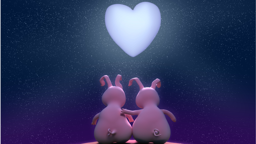 Illustrerad och kÀrleksfull bild pÄ tvÄ fiktiva djur